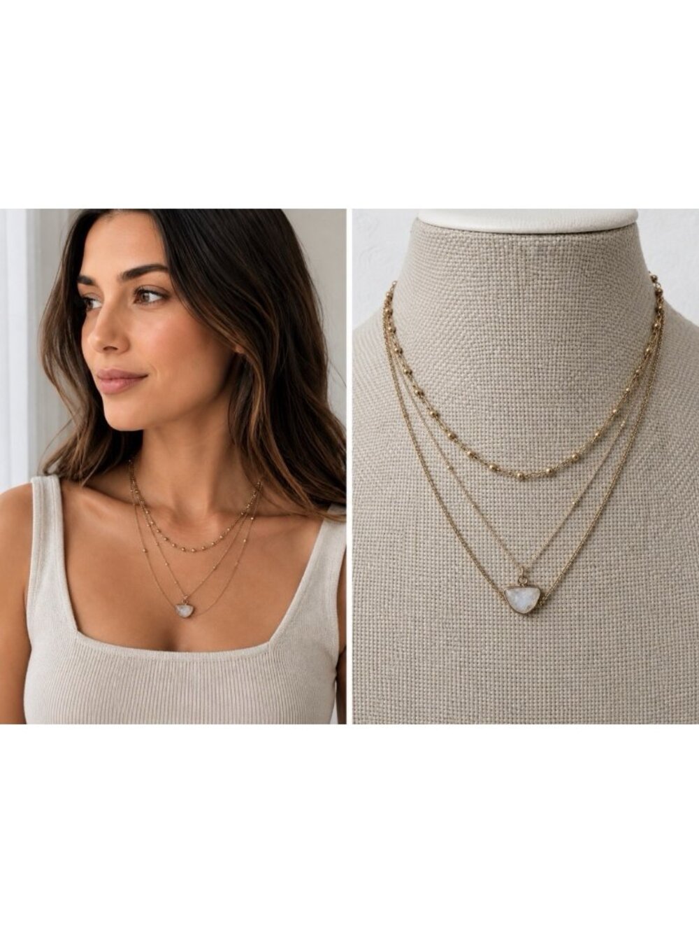 American Eagle Gold Tone 16.5" Long 3 Chain Charm Dainty Statement Necklace NEW